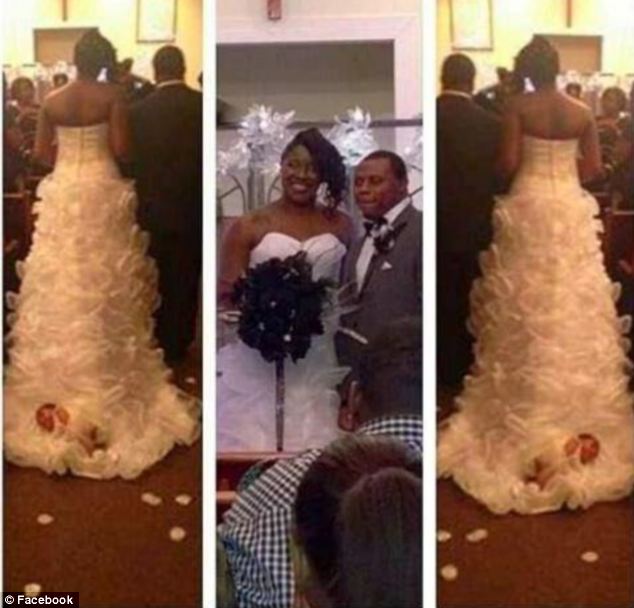 Bride Straps New Born Child To The Train Of Her Wedding Dress